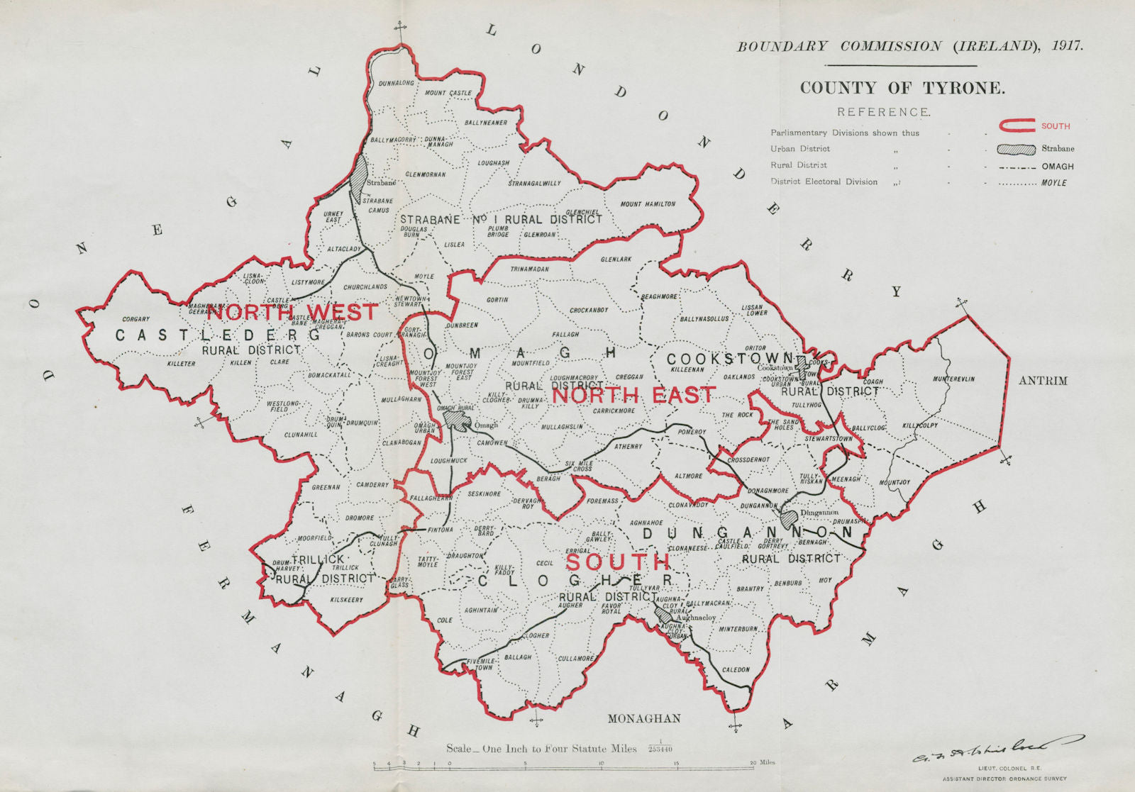 County of Tyrone Parliamentary. Ireland. BOUNDARY COMMISSION. Whitlock 1917 map